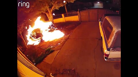 An arson suspect burst into flames while attempting to set a car ablaze in Corona, California