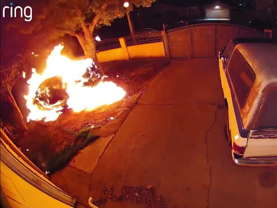 An arson suspect burst into flames while attempting to set a car ablaze in Corona, California