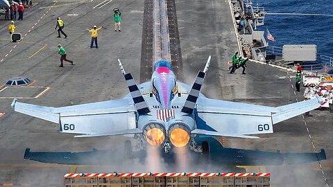 US Powerful F-18 Takes Off From the Sea During Intense Anti-Houthi Operations