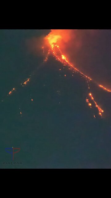 Nighttime monitoring captures the ongoing effusive eruption of Mayon Volcano.