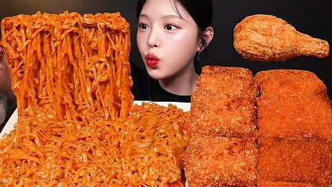 Crispy Cheese Sticks, Fried Chicken & Carbo Fire Noodles Mukbang | ASMR