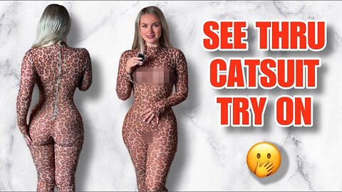 HOT GIRL ~no panties~no bra~ SEE THROUGH CATSUIT - TRY ON 🫣