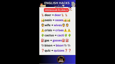irregular plurals of noun you must know it #studyhacks123 #english #grammar #shorts
