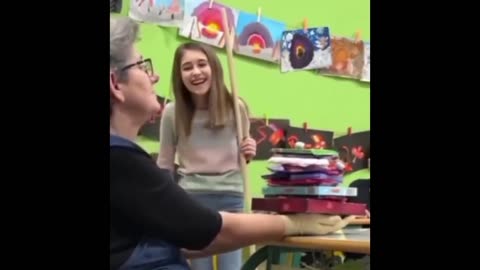 4th grade children surprised their favourite cleaning lady