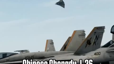 A carrier fleet is circled overheard by a Chinese Chengdu J-36 heavy stealth aircraft,