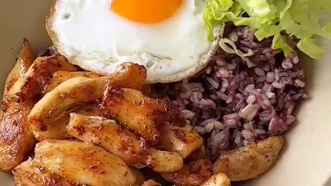 High protein & healthy food idea, chicken breast, black rice, lettuces, for lunch or dinner