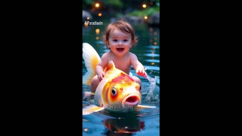 Cute Little Kid Playing With Fish - AIParadiseIn #kids #kidsvideo