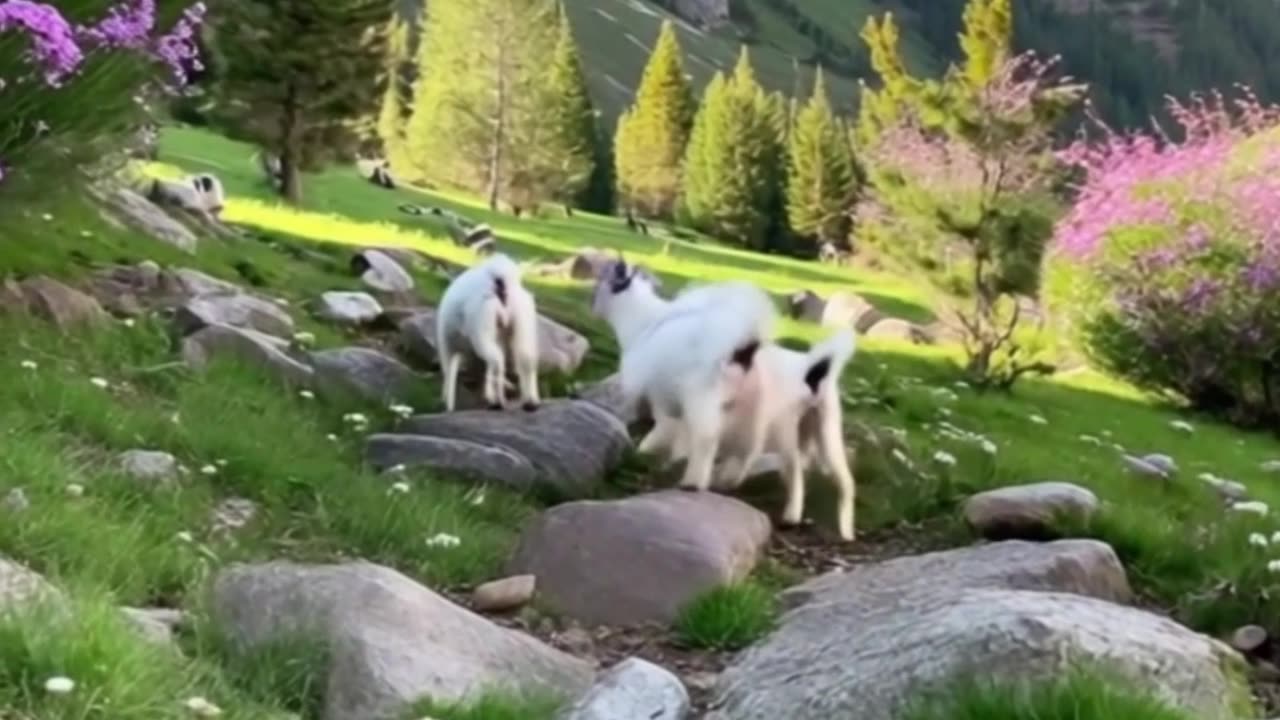 Small baby goats play together