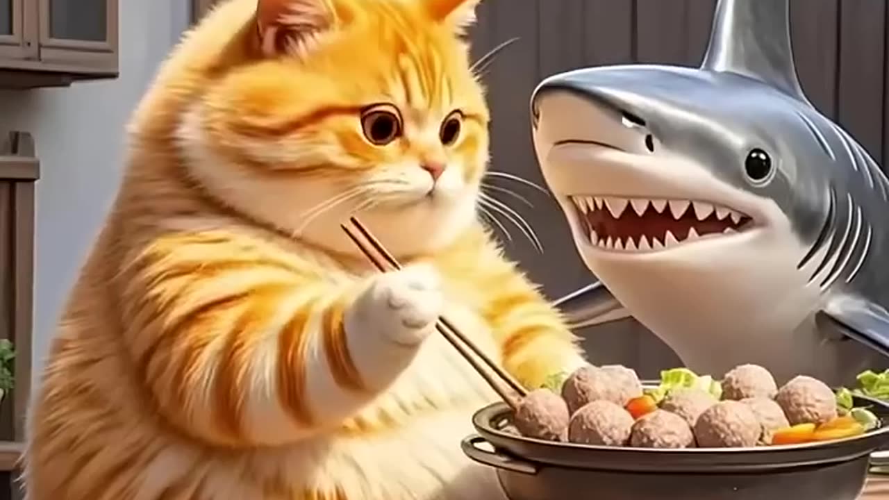 the cat pick up the shark