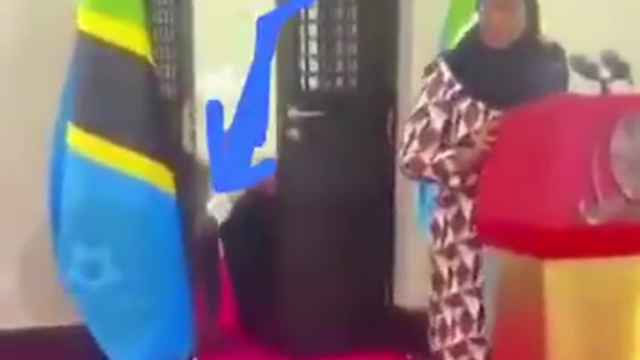 a worker of Tanzanias President Samia Suluhu Hassan crawling on their knees to close a door💀