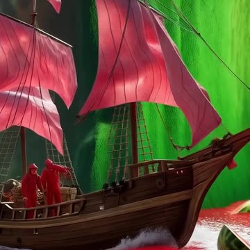 a boat in the water with watermelon floating around it Ai Video Generator @NanoVisionsAI