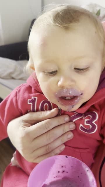 baby says "give me more smoothie" — too cute!