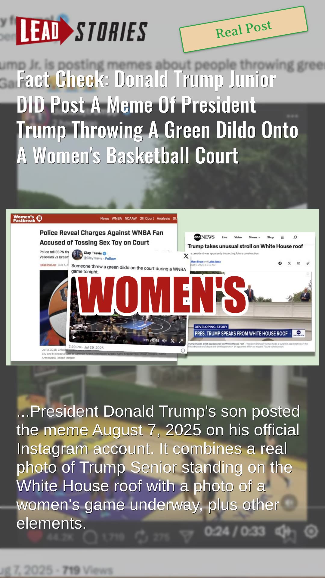 Fact Check: Trump Junior DID Post Meme Of Trump Throwing Green Dildo Onto A Womens Basketball Court