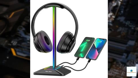 New bee RGB Headphone Stand with 1 USB-C Charging Port and 1 USB Charging Port, Desk Gamin