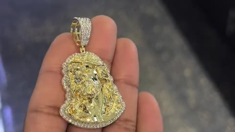 14K Gold & Natural Diamond 3D Jesus Pendant