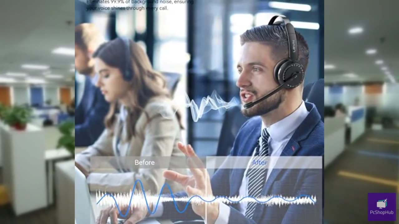 LEVN Wireless Headset, Wireless Headset with Mic for Work, AI Noise Cancelling,