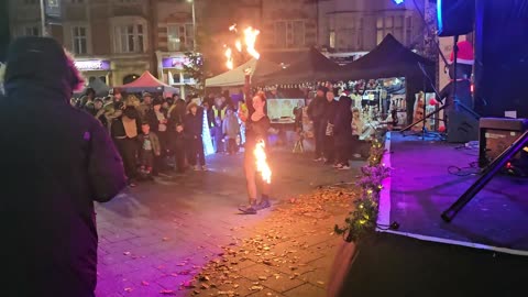 At the Clacton On Sea Essex Christmas lights switch-on event on a very wet cold night in town