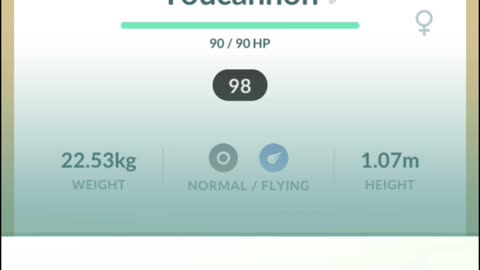 Pokemon Go Evolution - 98% iV Pikipek ➡️ Trumbeak ➡️ Toucannon with Beak Blast
