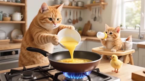 Mama Cat Toils to Raise Kittens – Cooks Big Meals, Knits Warm Clothes & Gives All Her Love! 🐾🍳🧶❤️