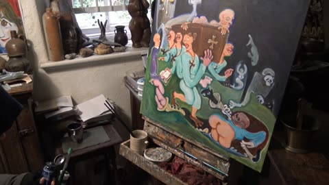 Peter Chapman artist in his 80s. Old Town Hall gallery Falmouth August 2025 Cornwall England