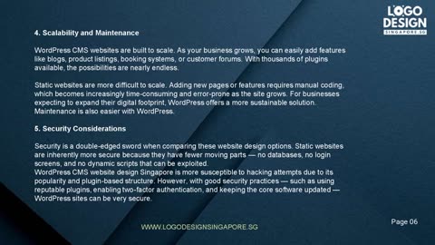 WordPress CMS website design and static web design, pros, cons and best use cases
