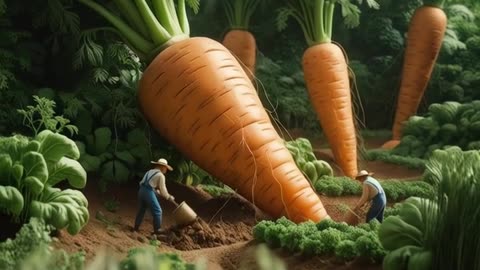 Whimsical - tiny farmers digging out the massive carrot is fantastic