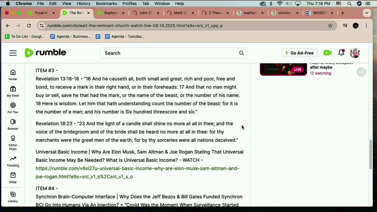 The Remnant Church | WATCH LIVE | 8.14.2025 | BREAKING!!! Revelation 16:12-14, Revelation 17:13, Revelation 13:16-18, Revelation 18:23, Daniel Chapter & Daniel Chapter 4 Happening Now?