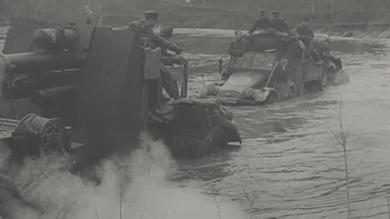 German and captured Soviet vehicles plowing through the mud on the Eastern Front in 1943