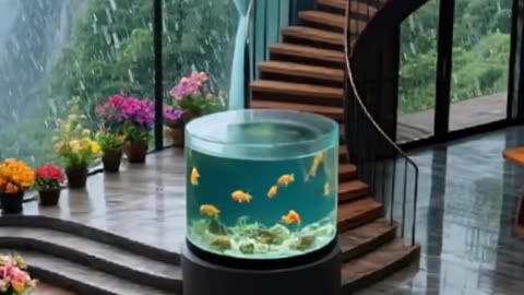 Resort Bedroom with Circular Aquarium,Tourism, vacation activities.