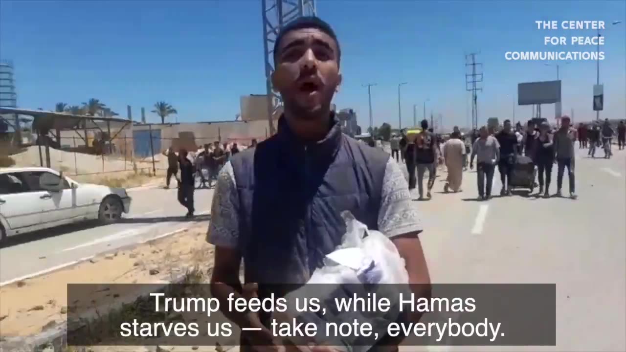 A Palestinian who just picked up food from a GHF location: “Trump feeds us, while Hamas