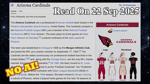 Arizona Cardinals (No AI) - 22 September 2025