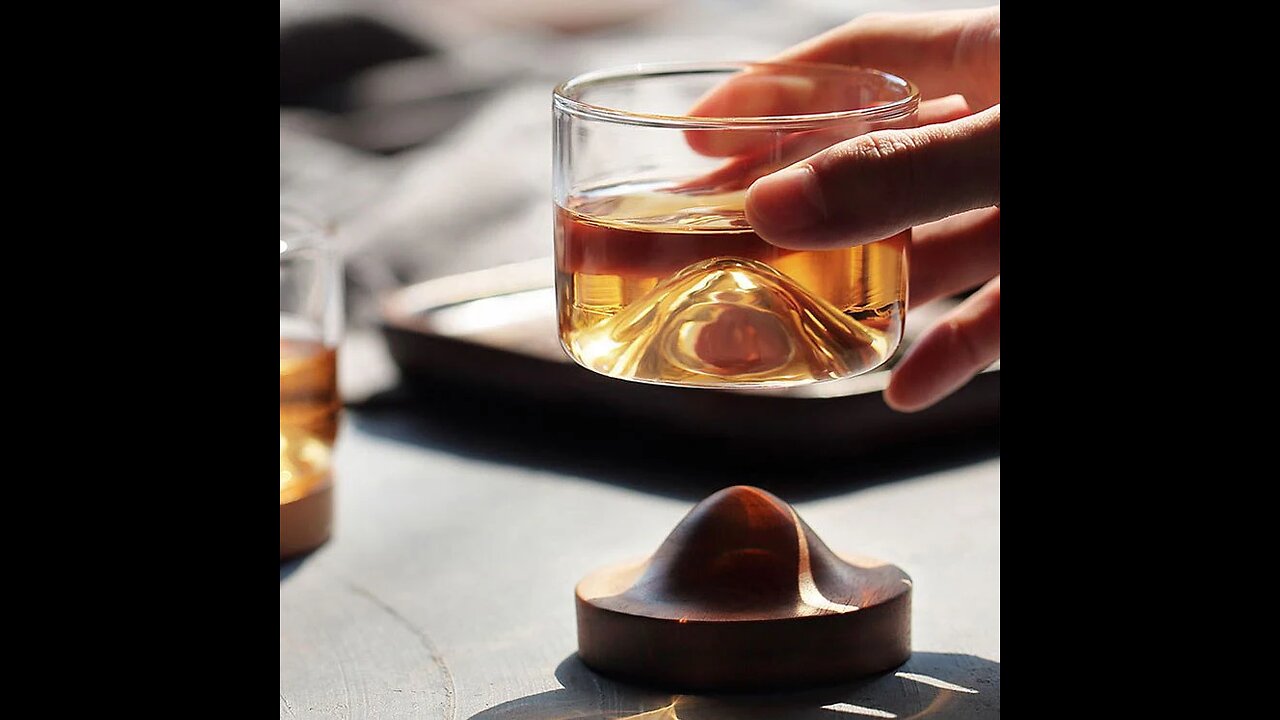 Short Drinking Glasses (120ml), with Wooden Base, for Tea, Coffee, Water & More (1 Pack)