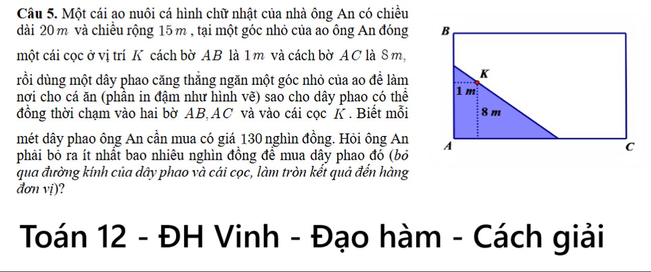ĐH Vinh: Một cái ao nuôi cá hình chữ nhật của nhà ông An có chiềudài 20m và chiều rộng 15m ,