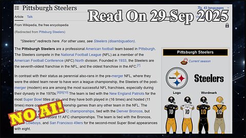 Pittsburgh Steelers (No AI) - 29 September 2025