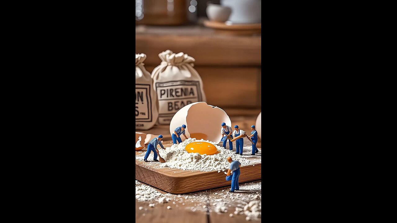miniature tiny man making chicken fry