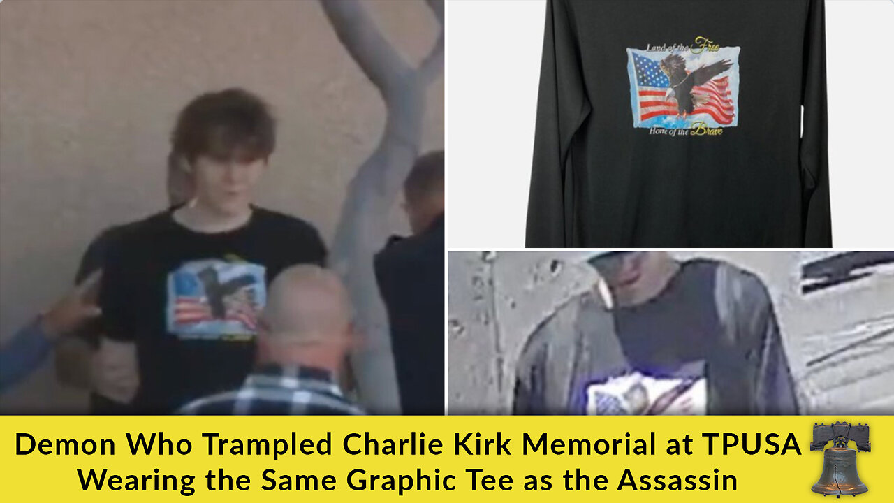 Demon Who Trampled Charlie Kirk Memorial at TPUSA Wearing the Same Graphic Tee as the Assassin
