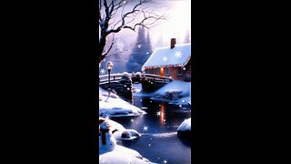 AS SNOWFLAKES GENTLY FALL ON A SERENE LAKE, THE MOON's SOFT GLOW PEEKS THROUGH THE CLOUDY SKY#shorts