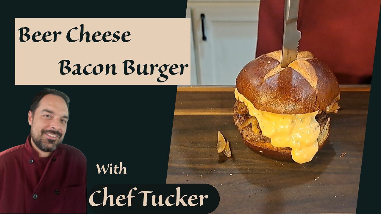 Beer Cheese Sauce (with Bacon Burger and Caramelized Onions)