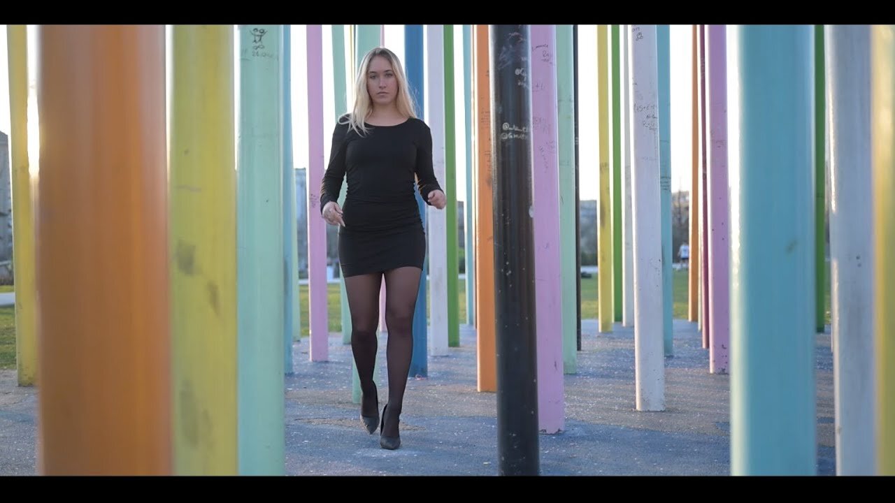 NYLON NICOLE MODEL FILM in Milan : Pantyhose, Tights, Short Mini Skirt , Heels (4K)