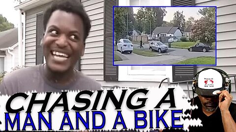 Woman Chasing A Man on Bike in A Car and Runs into A House 
