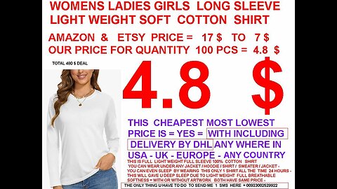 4.8$ Women's ladies girls long sleeves cotton , light weight shirt including DHL PK to USA UK EUROPE