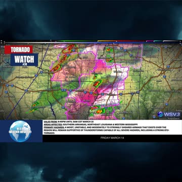 🌪️ Tornado Watch #38: AR, LA, MS Overnight! EF2+ Risk! 3/14/25 #shorts #severeweather