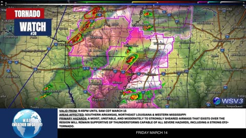 🌪️ Tornado Watch #38: AR, LA, MS Overnight! EF2+ Risk! 3/14/25 #shorts #severeweather