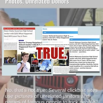 Fact Check: Clickbait 'High School Janitor Gifted SUV' Stories Use Old Photos, Unrelated Donors