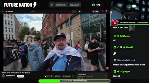 Tyler Russell reacts to a Britain First Rally