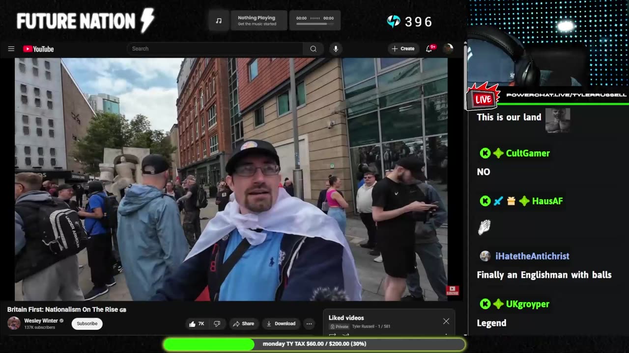 Tyler Russell reacts to a Britain First Rally