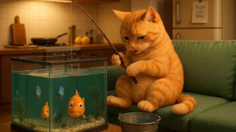 Living Room Cat Fishing 🎣🐱 | Catch of the Day
