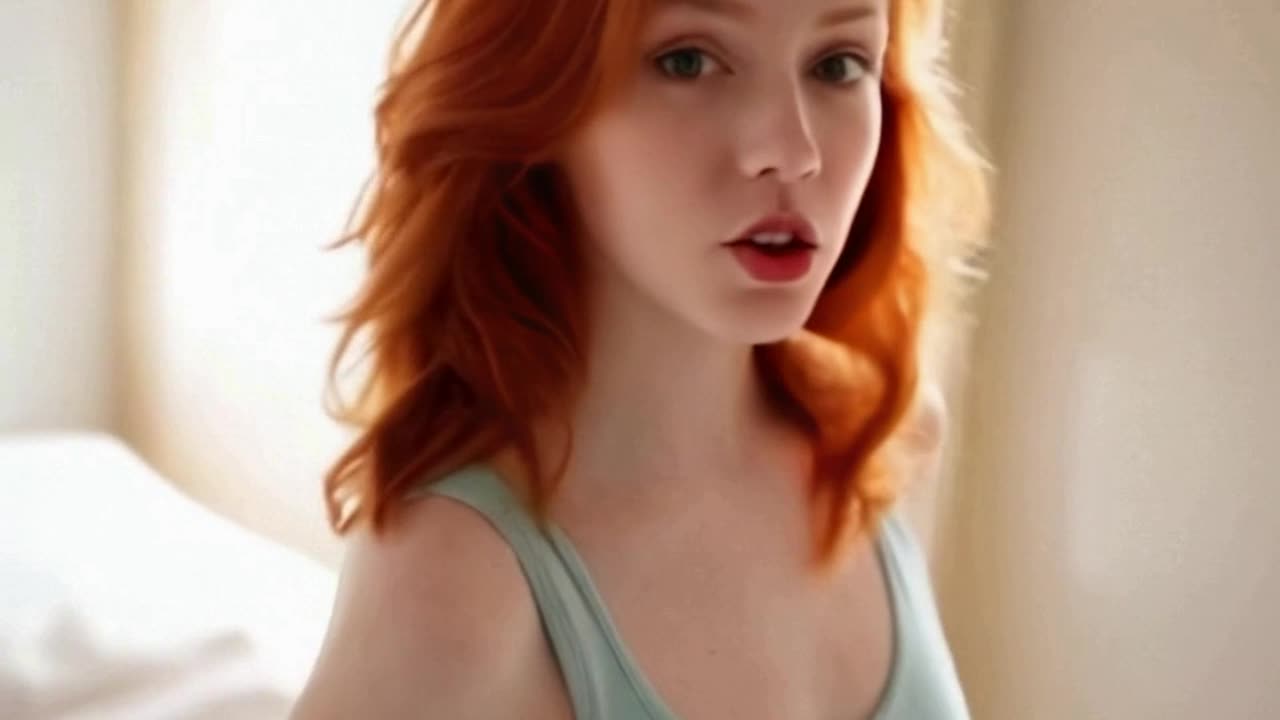 Redheaded woman singing as she gets out of bed small