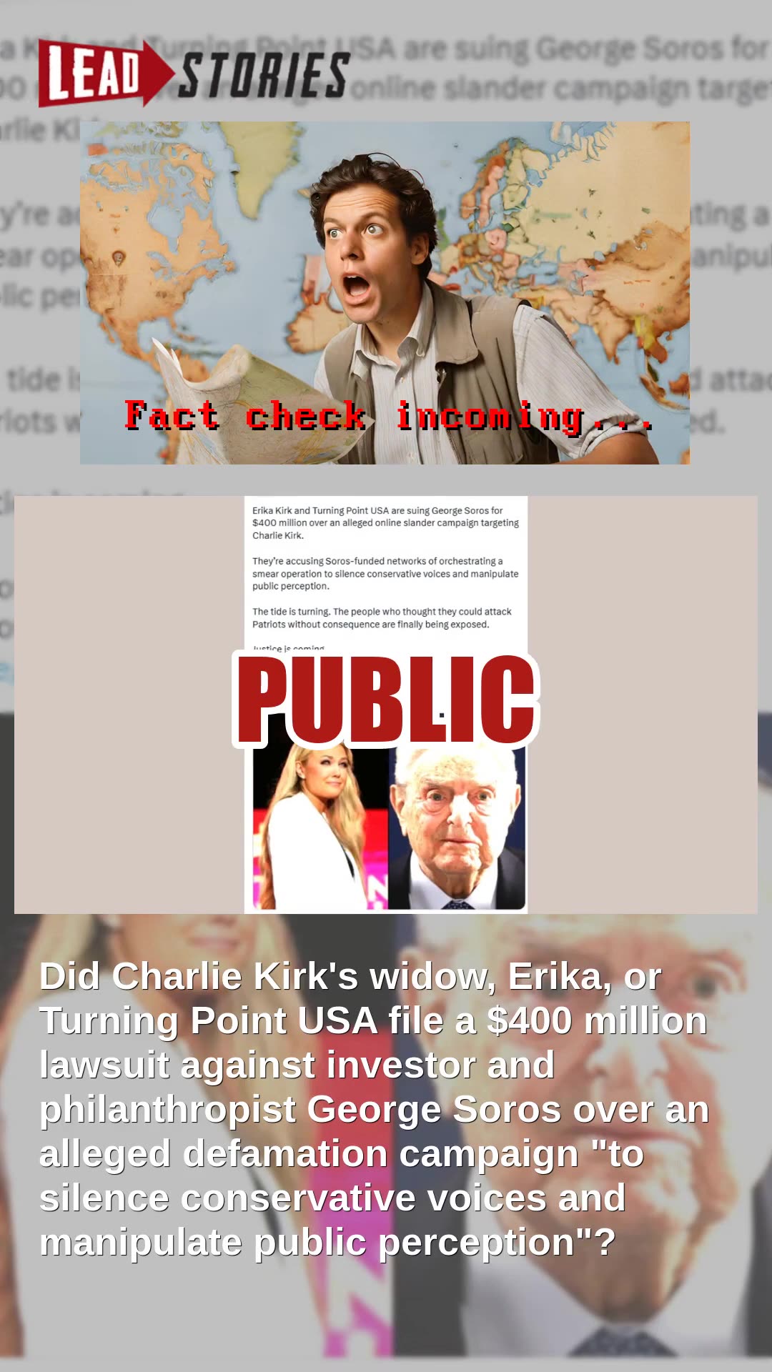 Fact Check: Erika Kirk, TPUSA Did NOT File $400 Million Defamation Lawsuit Against George Soros