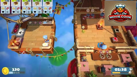 Serve five tables in the Overcooked game